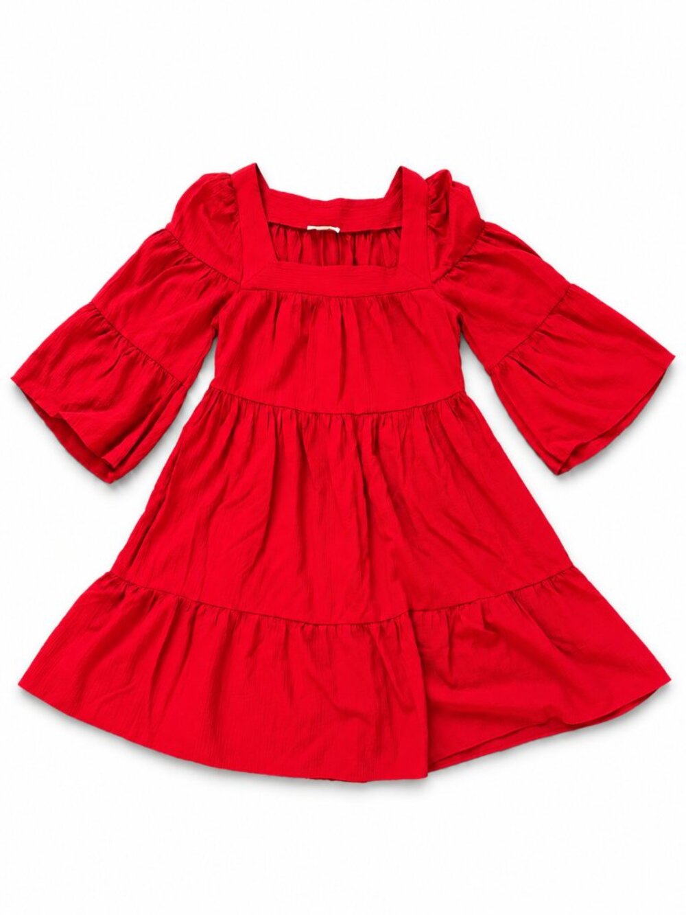 Calvin Klein Red Tiered Bell Sleeve Midi Dress